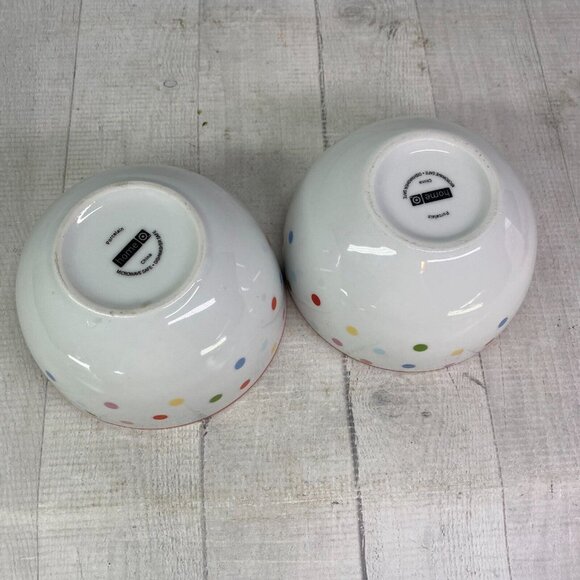 Home Target CHELSEA PARK Multicolor Polka Dots Red Trim Porcelain Bowls Set 2 - Picture 8 of 14